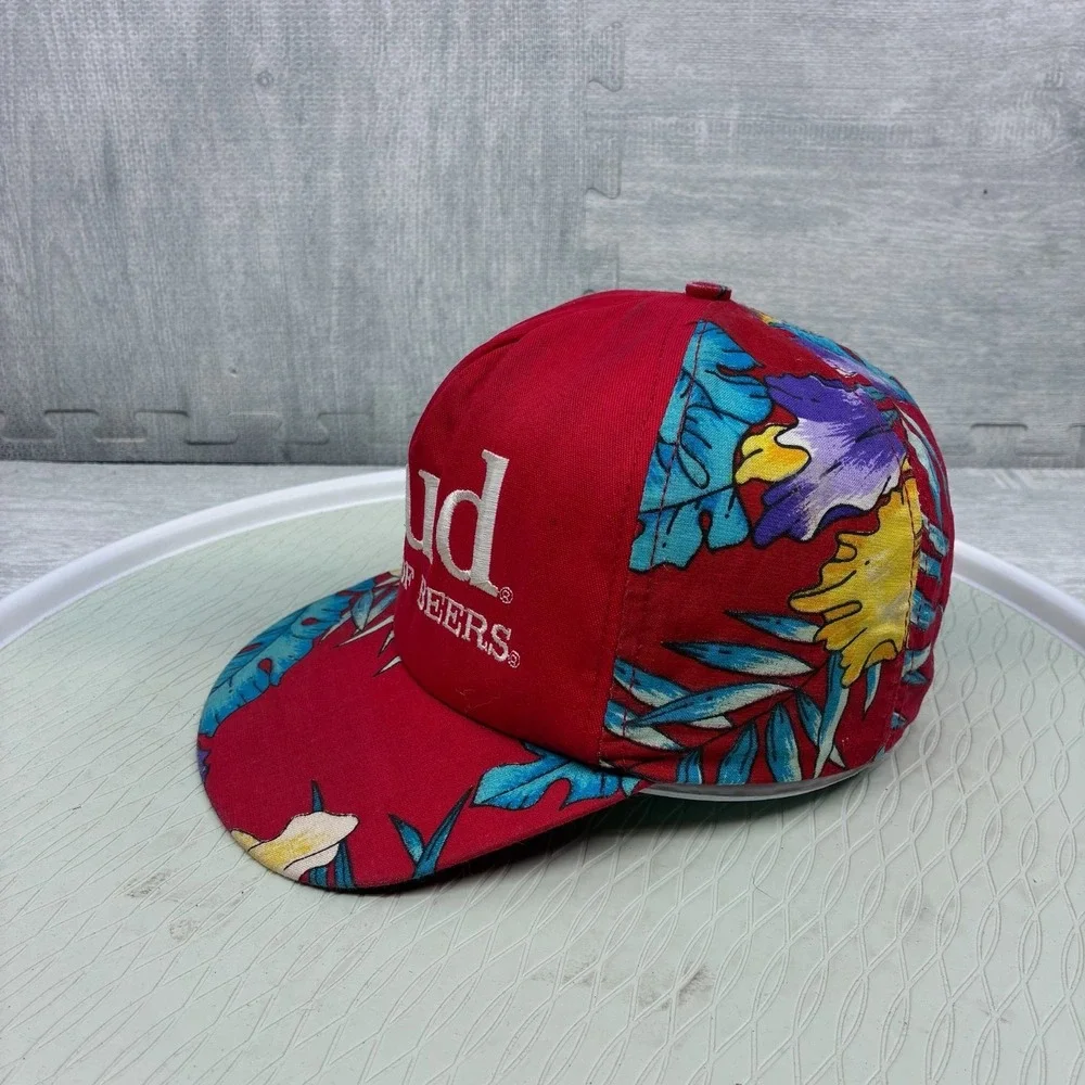 Vintage Budweiser Hat Cap Snapback Red Floral Bud King of Beers Alcohol Drinking